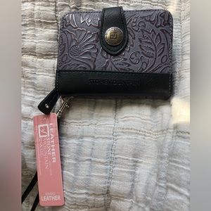 Stone Mountain Lilac Lavender Embossed Genuine Leather Wristlet & Wallet 2-in-1